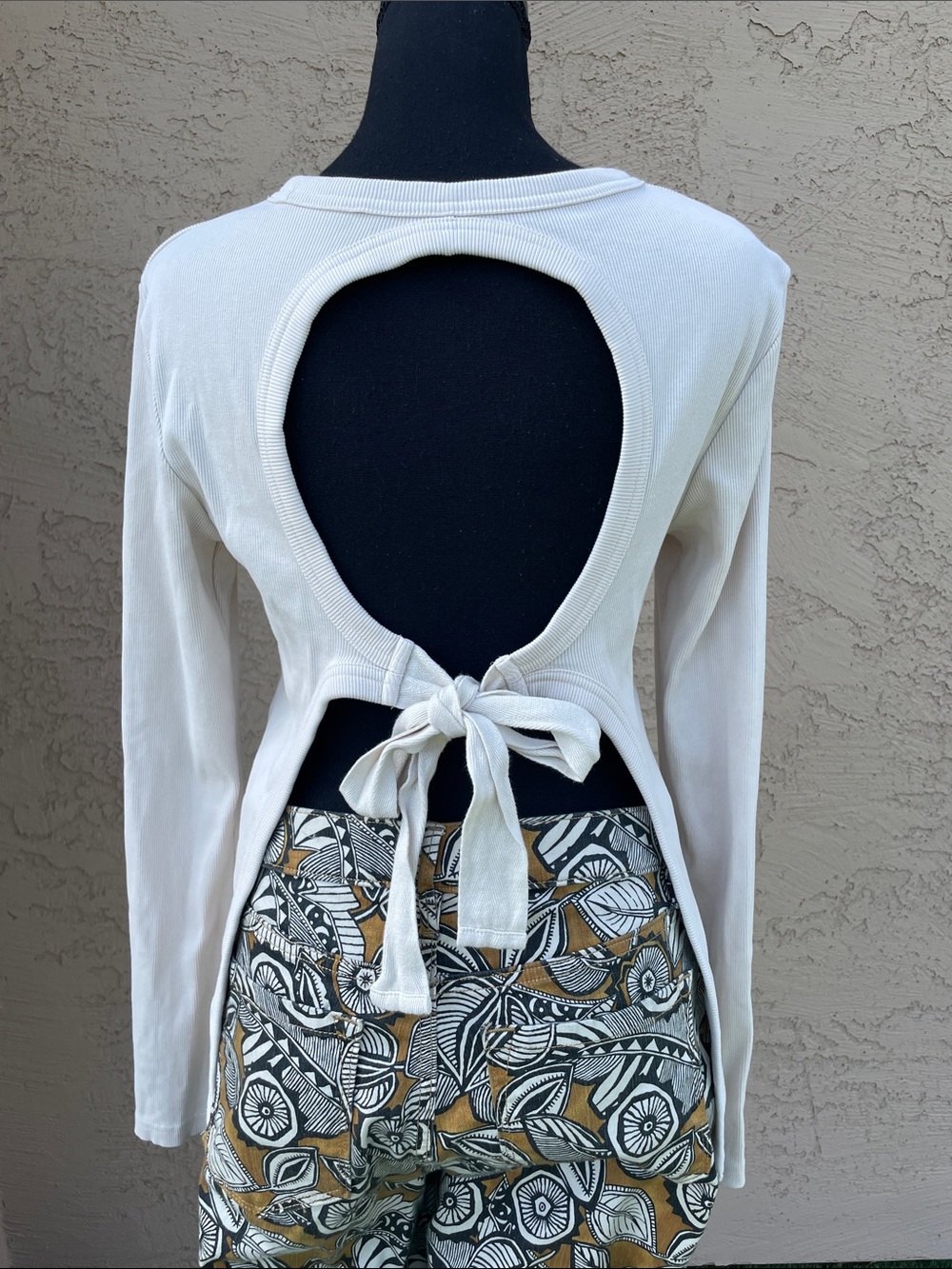 Arket Cream Open-Back Tie-Back Long Sleeve Top